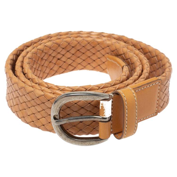 Pre Owned Tod's Beige Woven Leather Belt 95cm