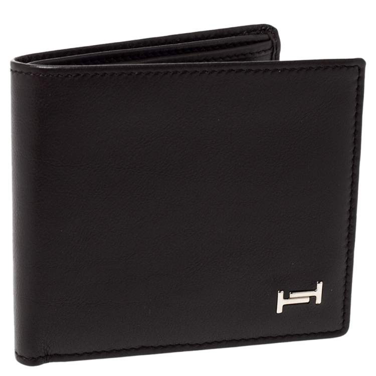 Pre Owned Tod's Dark Brown Leather Double T Bifold Wallet