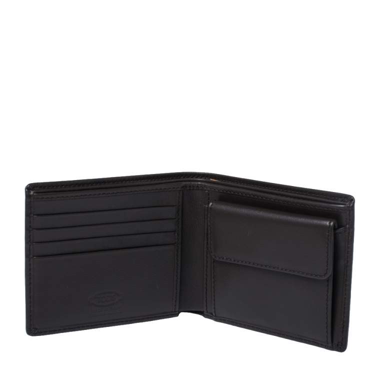 Pre Owned Tod's Dark Brown Leather Double T Bifold Wallet