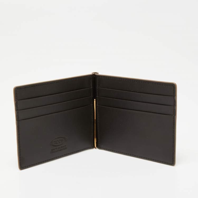Pre Owned Tod's Khaki Green Lizard Embossed Leather Money Clip