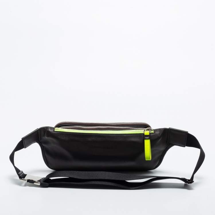 Pre Owned Tod's Dark Brown/Neon Green Leather Zip Waist Belt Bag