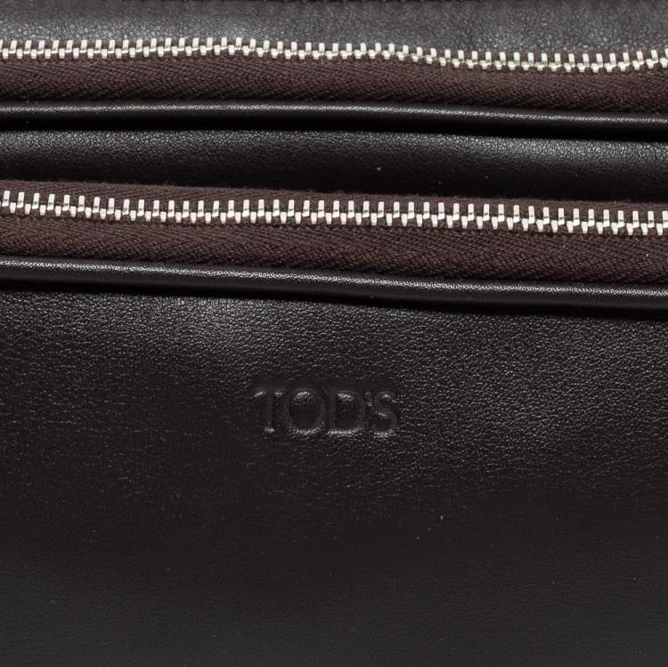 Pre Owned Tod's Dark Brown/Neon Green Leather Zip Waist Belt Bag