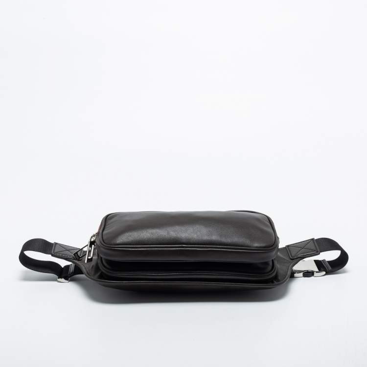 Pre Owned Tod's Dark Brown/Neon Green Leather Zip Waist Belt Bag