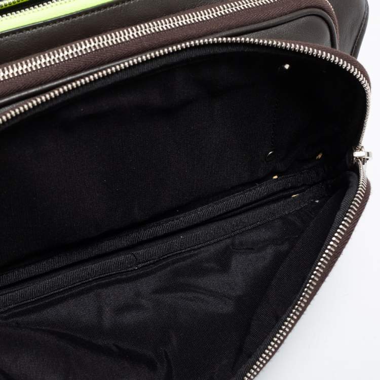 Pre Owned Tod's Dark Brown/Neon Green Leather Zip Waist Belt Bag