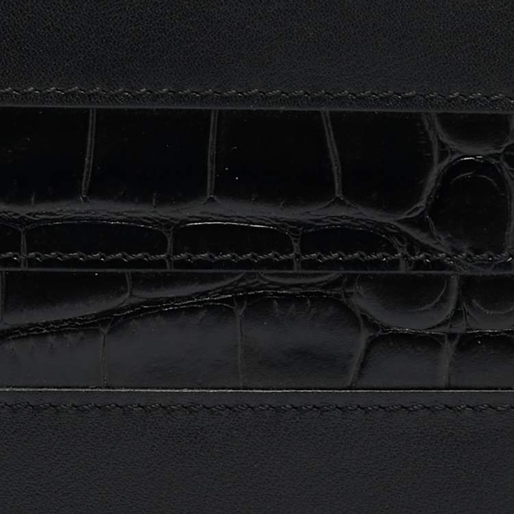 Pre Owned Tod's Black Croc Embossed and Leather Bifold Wallet 