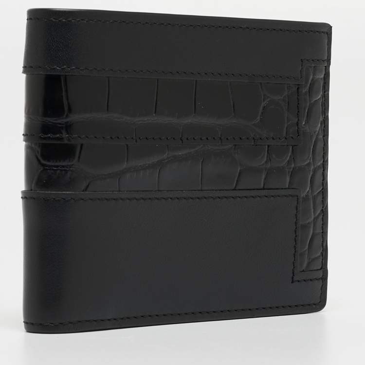 Pre Owned Tod's Black Croc Embossed and Leather Bifold Wallet 