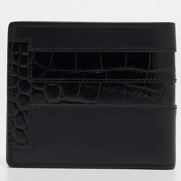 Pre Owned Tod's Black Croc Embossed and Leather Bifold Wallet 