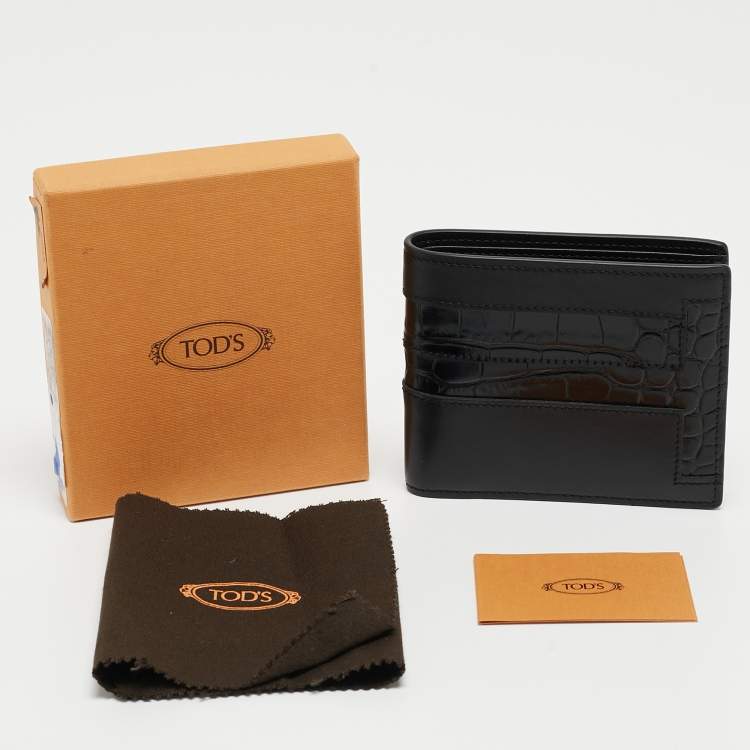 Pre Owned Tod's Black Croc Embossed and Leather Bifold Wallet 
