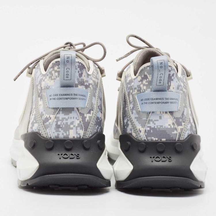Pre Owned Tod's Grey Camouflage Print Fabric No Code J Sneakers Size 45.5
