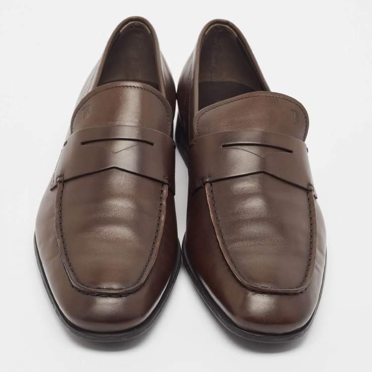 Pre Owned Tod's Brown Leather Penny Loafers Size 45.5