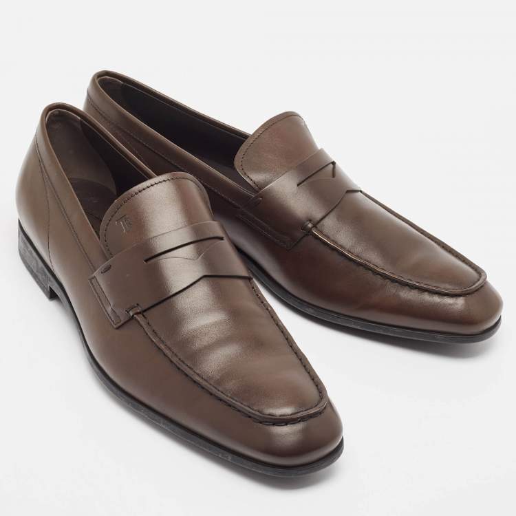 Pre Owned Tod's Brown Leather Penny Loafers Size 45.5