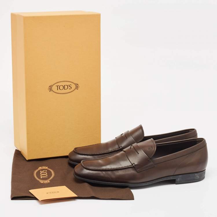 Pre Owned Tod's Brown Leather Penny Loafers Size 45.5