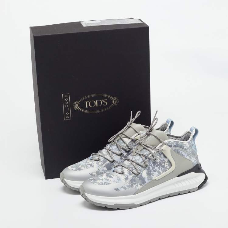 Pre Owned  Tod's Grey Camouflage Print Fabric No Code J Sneakers Size 41.5