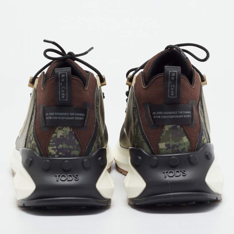 Pre Owned Tod's Green Camouflage Print Fabric No Code J Sneakers Size 47