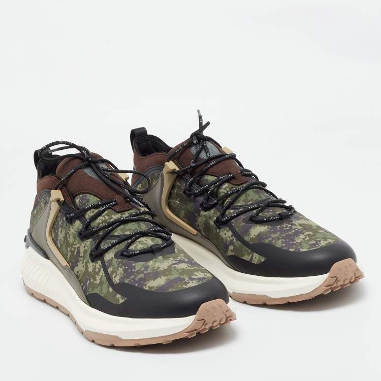 Pre Owned Tod's Green Camouflage Print Fabric No Code J Sneakers Size 47