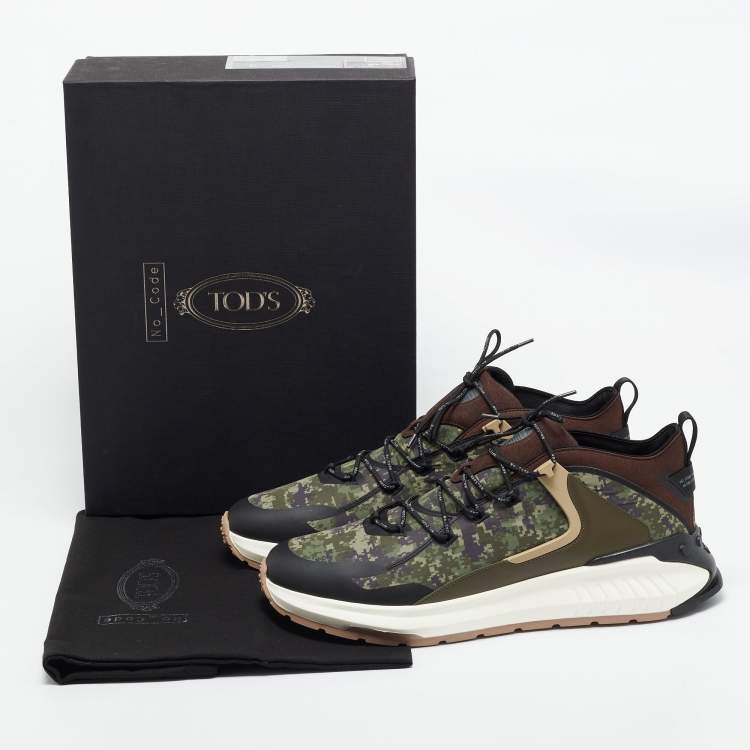 Pre Owned Tod's Green Camouflage Print Fabric No Code J Sneakers Size 47