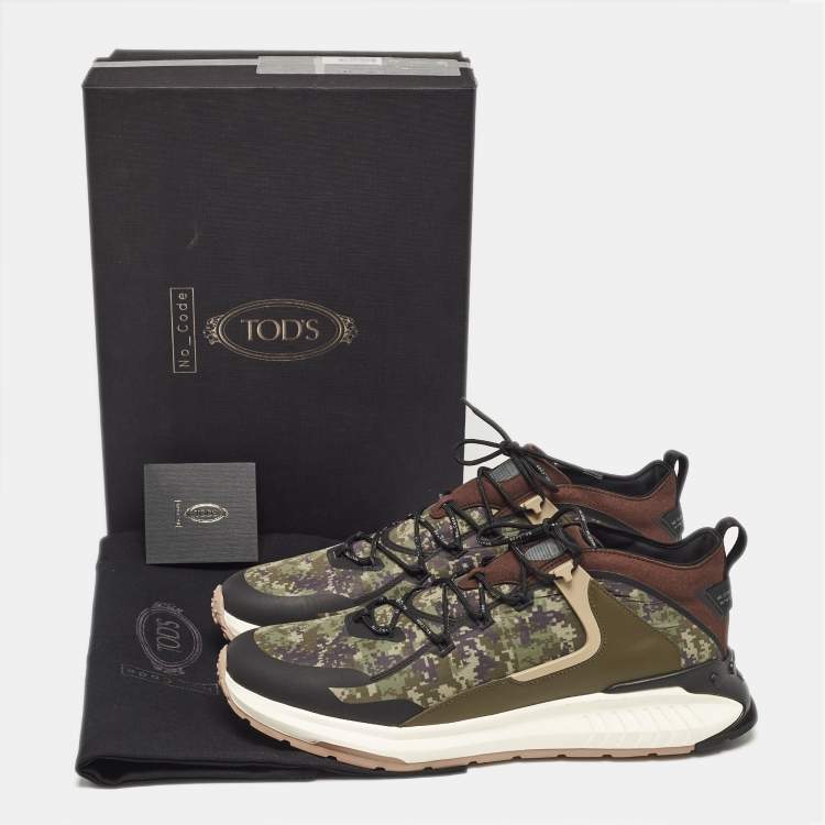Pre Owned Tod's Green Camouflage Print Fabric No Code J Sneakers Size 47