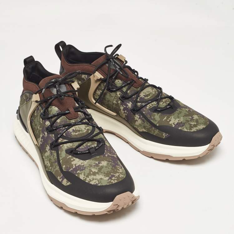 Pre Owned Tod's Green Camouflage Print Fabric No Code J Sneakers Size 47