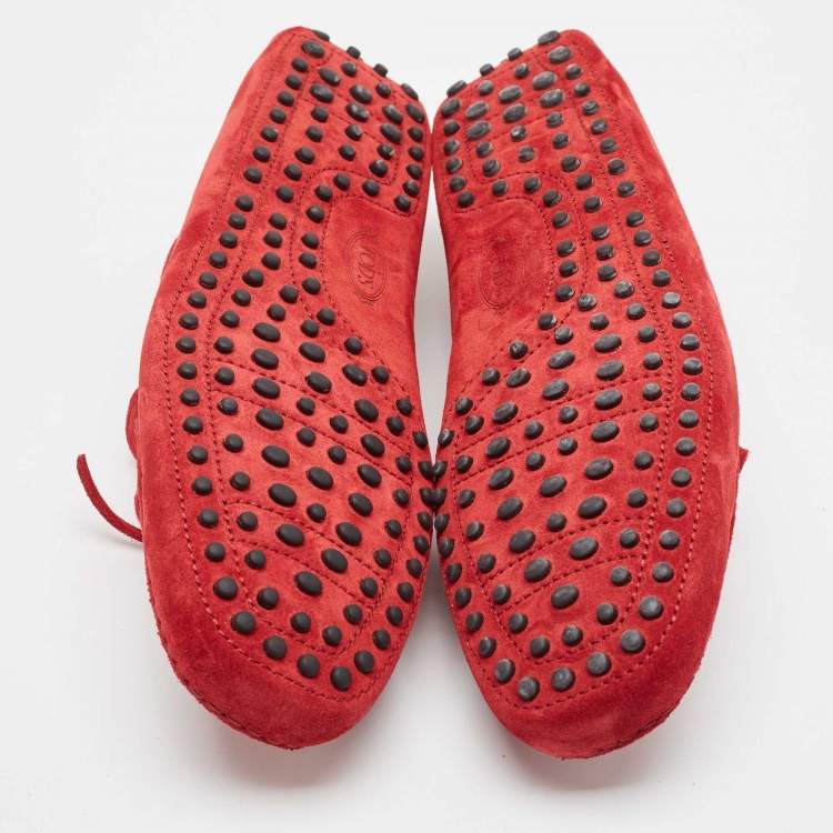 Pre Owned Tod's Red Suede Slip On Loafers Size 44.5
