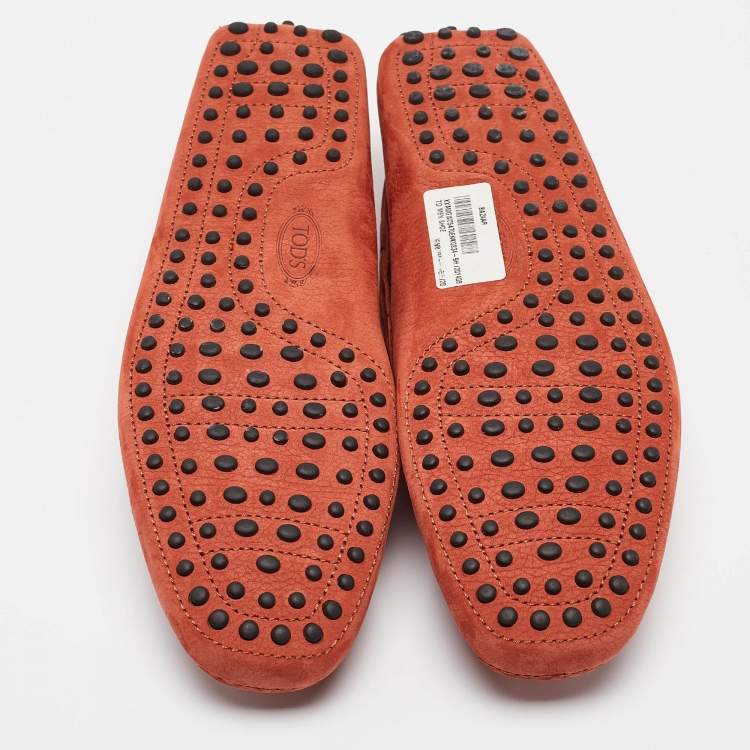 Pre Owned Tod's Orange Suede Driver Slip On Loafers Size 43.5