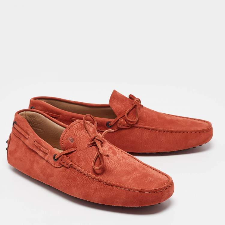 Pre Owned Tod's Orange Suede Driver Slip On Loafers Size 43.5