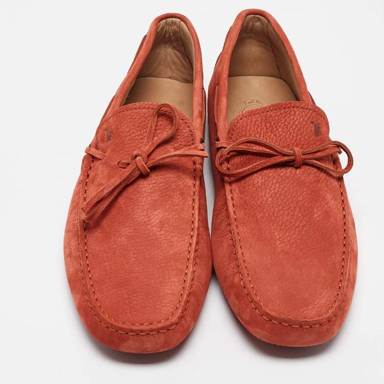 Pre Owned Tod's Orange Suede Driver Slip On Loafers Size 43.5