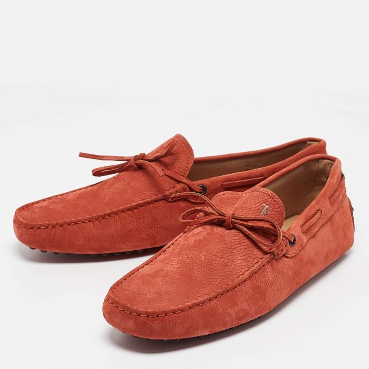 Pre Owned Tod's Orange Suede Driver Slip On Loafers Size 43.5