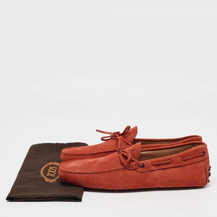 Pre Owned Tod's Orange Suede Driver Slip On Loafers Size 43.5