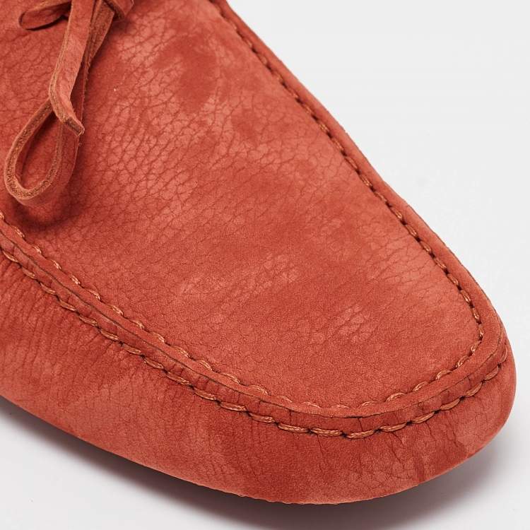 Pre Owned Tod's Orange Suede Driver Slip On Loafers Size 43.5