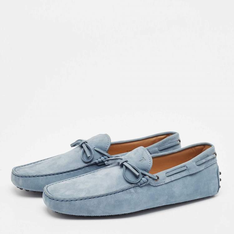 Pre Owned Tod's Blue Nubuck Leather Gommino Slip On Loafers Size 45