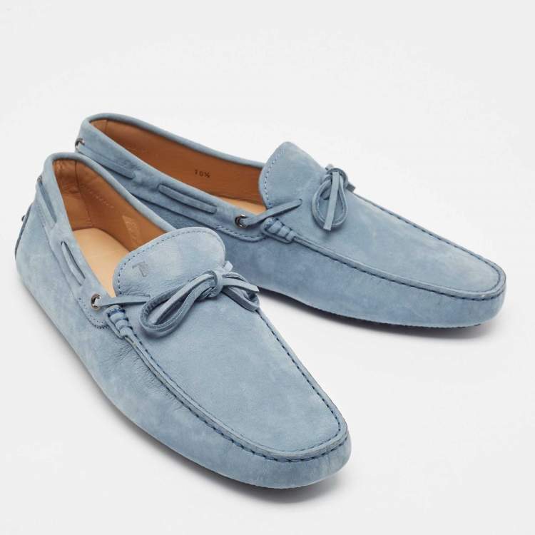 Pre Owned Tod's Blue Nubuck Leather Gommino Slip On Loafers Size 45