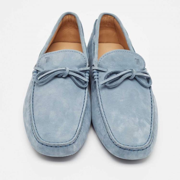 Pre Owned Tod's Blue Nubuck Leather Gommino Slip On Loafers Size 45