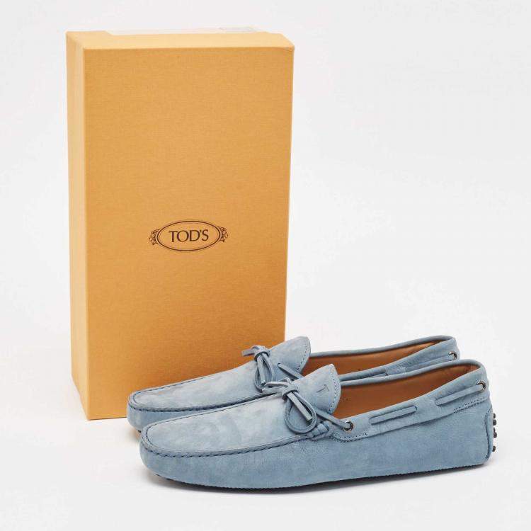 Pre Owned Tod's Blue Nubuck Leather Gommino Slip On Loafers Size 45
