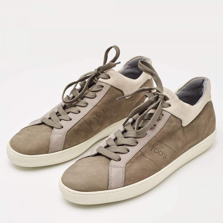 Pre Owned Tod's Grey Nubuck Leather Low Top Sneakers Size 44.5
