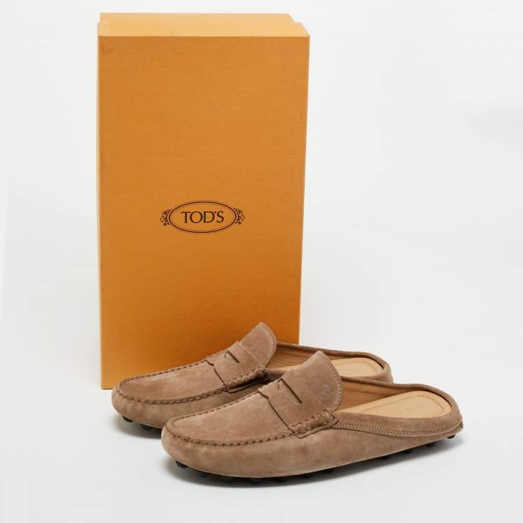 Pre Owned Tod's Brown Suede Gommini Mules Size 40.5
