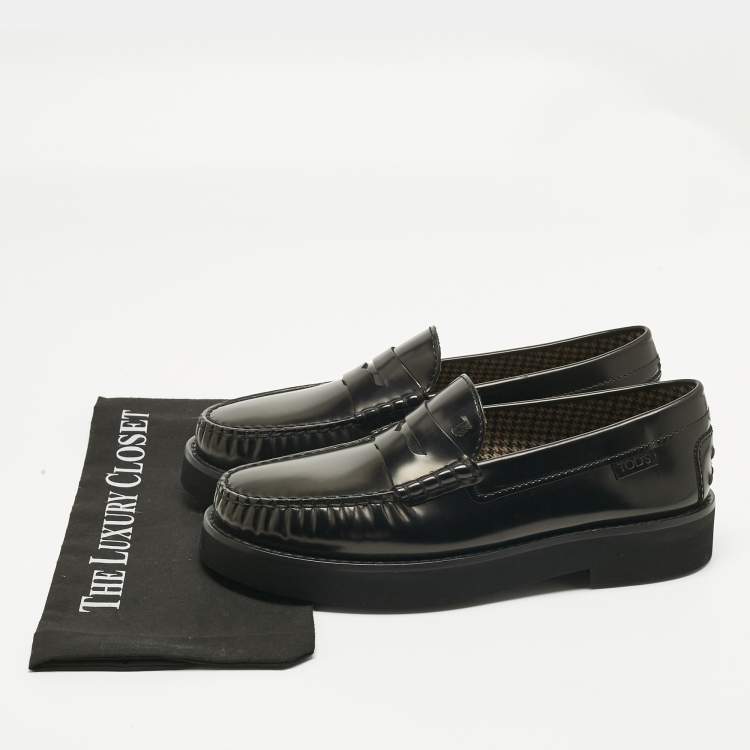 Pre Owned Tod's Black Leather Penny Loafers Size 42