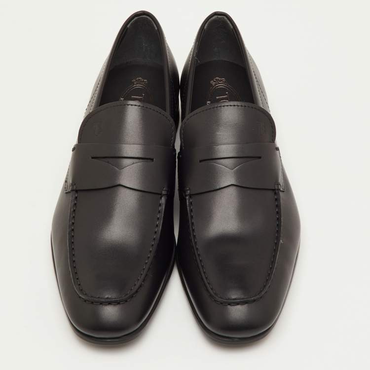 Pre Owned Tod's Mocassino Size 41 Black Leather Slip On Loafers