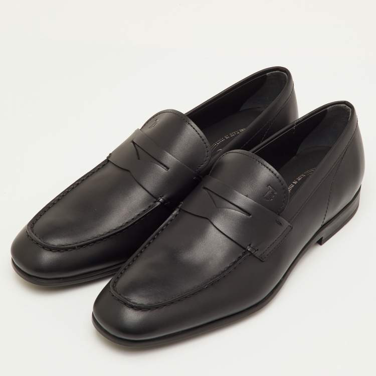 Pre Owned Tod's Mocassino Size 41 Black Leather Slip On Loafers