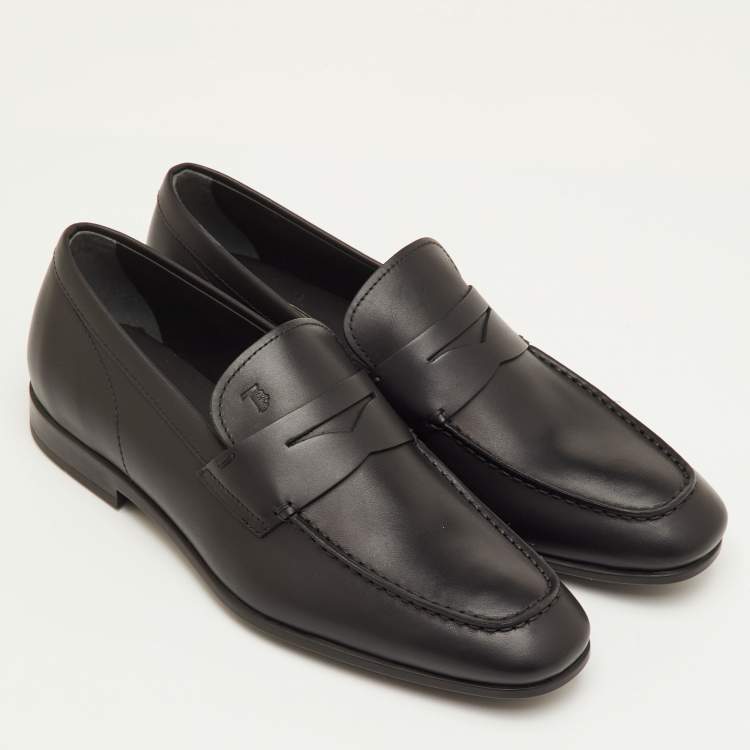 Pre Owned Tod's Mocassino Size 41 Black Leather Slip On Loafers