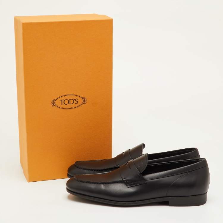 Pre Owned Tod's Mocassino Size 41 Black Leather Slip On Loafers