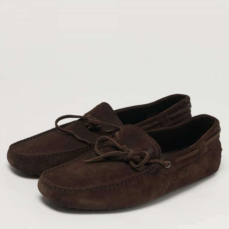 Pre Owned Tod's Gommino Size 44.5 Brown Suede Bow Loafers