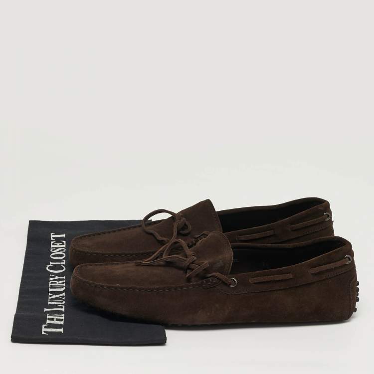 Pre Owned Tod's Gommino Size 44.5 Brown Suede Bow Loafers