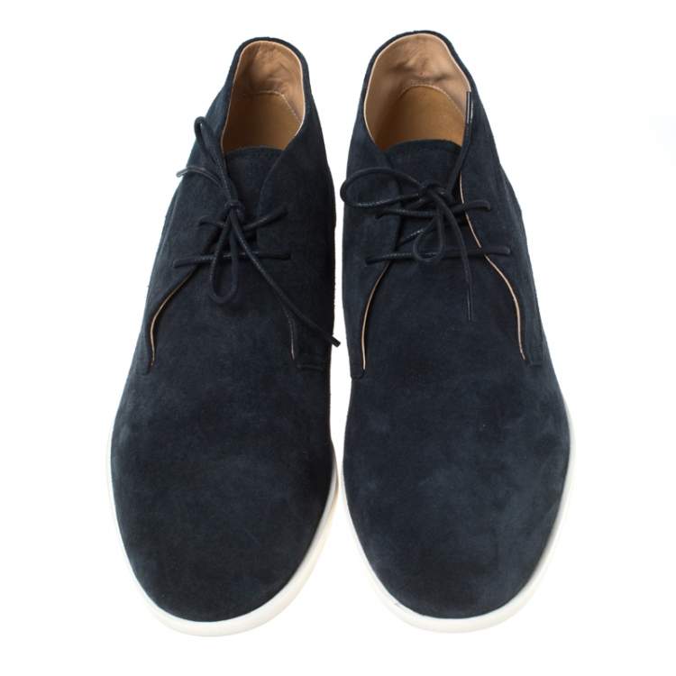 Pre Owned Tod's Blue Suede Lace Up Oxford Sneakers Size 44