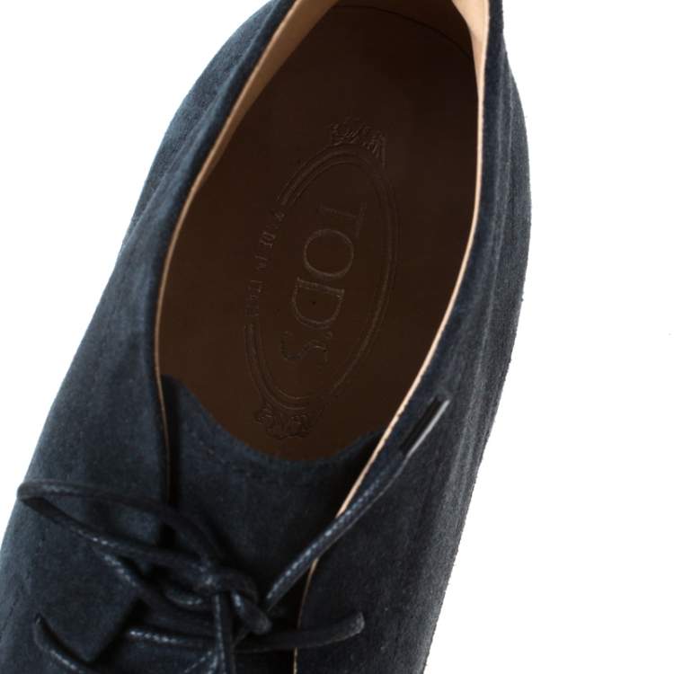 Pre Owned Tod's Blue Suede Lace Up Oxford Sneakers Size 44