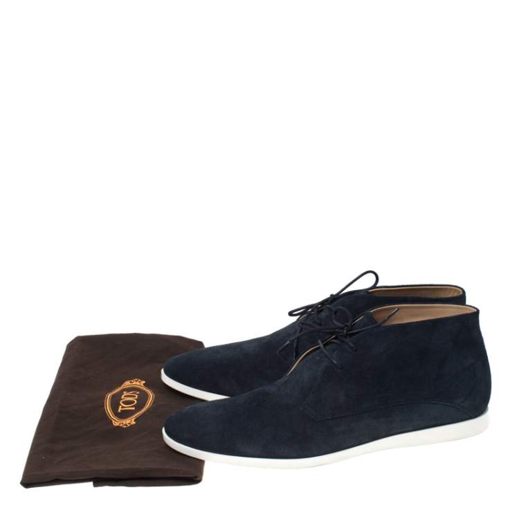 Pre Owned Tod's Blue Suede Lace Up Oxford Sneakers Size 44