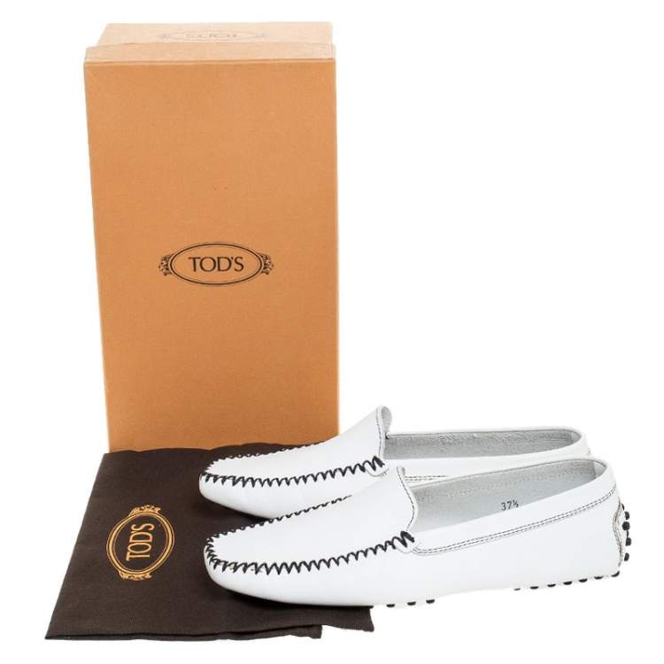 مملوكة مسبقًا Tod's White Leather Slip On Loafers Size 37.5