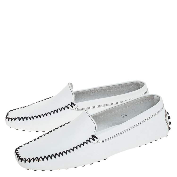 مملوكة مسبقًا Tod's White Leather Slip On Loafers Size 37.5