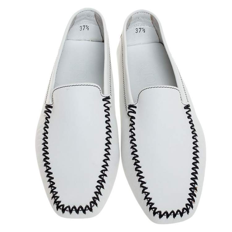 مملوكة مسبقًا Tod's White Leather Slip On Loafers Size 37.5