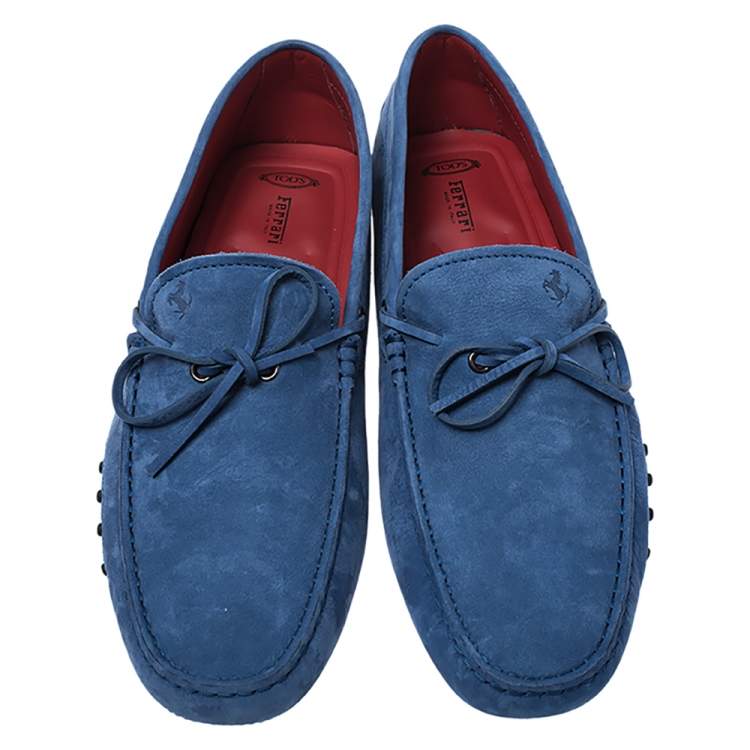 Pre Owned Tod's for Ferrari Blue Suede Bow Loafers Size 44.5