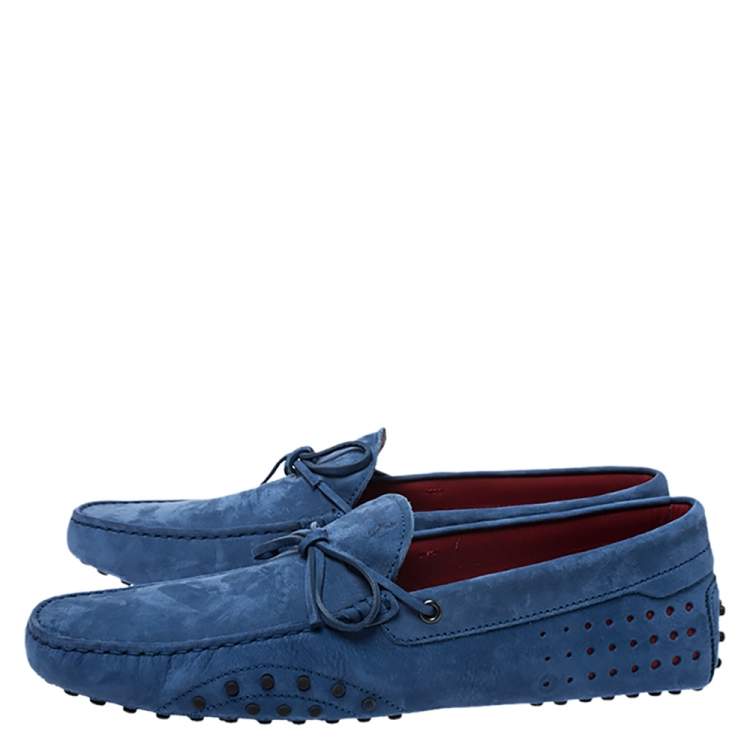Pre Owned Tod's for Ferrari Blue Suede Bow Loafers Size 44.5